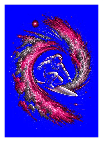 Astronaut Surfing a Cosmic Wave Pink