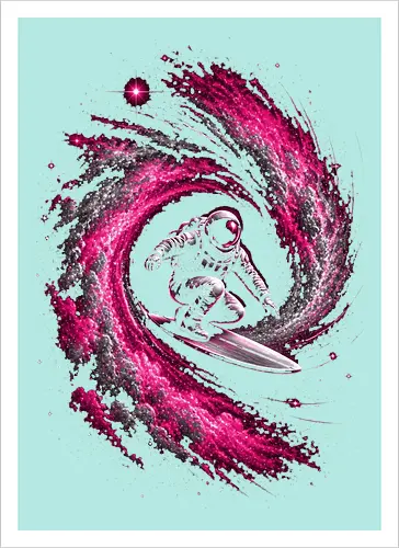 Astronaut Surfing a Cosmic Wave Pink