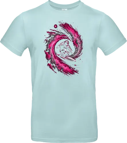 Astronaut Surfing a Cosmic Wave Pink