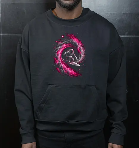 Astronaut Surfing a Cosmic Wave Pink