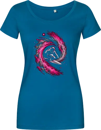 Astronaut Surfing a Cosmic Wave Pink