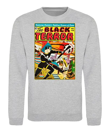 Black Terror #1 – Amerikas kämpfender Erzfeind des Verbrechens ist da - Vintage-Superhelden-T-Shirt aus dem Zweiten Weltkrieg, Golden-Age-Helden-T-Shirt, Superhelden-Kleidung mit Totenkopfkostüm, Kriegszeit-Comic-T-Shirt, Superhelden-T-Shirt im Stil der 1940er Jahre, Vintage-Kleidung mit Kriegsheldenmotiv, Retro-Comic-Cover-T-Shirt, Patriotisches Helden-T-Shirt, Vintage-Kleidung aus der Zeit des Zweiten Weltkriegs, T-Shirt mit Comic-Kunst der Golden Age, Helden-T-Shirt mit Totenkopf-und-Knochen-Motiv, Vintage-Kleidung mit Actionheldenmotiv, Superhelden-T-Shirt aus der Kriegszeit, Retro-Kriegshelden-T-Shirt, Klassische Golden-Age-Kleidung - Sweatshirt
