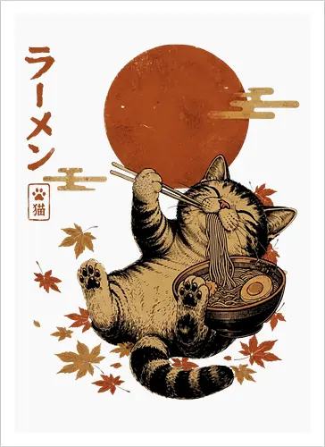 Japanische Ramen Katze Ukiyoe Vintage Kunst