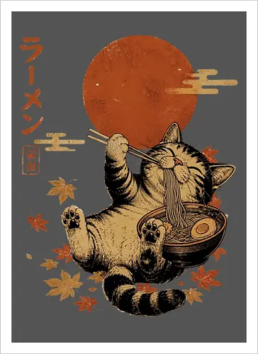 Japanische Ramen Katze Ukiyoe Vintage Kunst