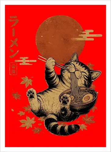 Japanische Ramen Katze Ukiyoe Vintage Kunst