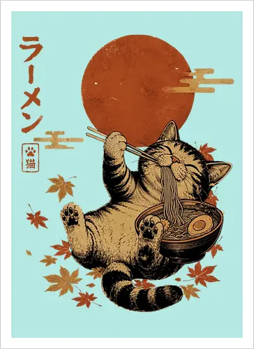 Japanische Ramen Katze Ukiyoe Vintage Kunst