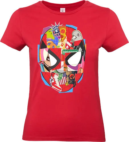 Urban Web Hero - NYC Pop Art Collage - superhero, comic book, pop art, new york city, nyc, collage, mixed media, web hero, urban aesthetic, brooklyn, sneakerhead, street art, comic hero, friendly neighborhood, torn paper, scrapbook, pizza, pigeon, new yorker, multiverse - Standard T-Shirt (Women)