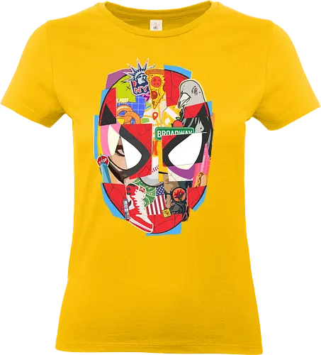 Urban Web Hero - NYC Pop Art Collage - superhero, comic book, pop art, new york city, nyc, collage, mixed media, web hero, urban aesthetic, brooklyn, sneakerhead, street art, comic hero, friendly neighborhood, torn paper, scrapbook, pizza, pigeon, new yorker, multiverse - Standard T-Shirt (Women)