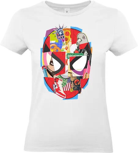 Urban Web Hero - NYC Pop Art Collage - superhero, comic book, pop art, new york city, nyc, collage, mixed media, web hero, urban aesthetic, brooklyn, sneakerhead, street art, comic hero, friendly neighborhood, torn paper, scrapbook, pizza, pigeon, new yorker, multiverse - Standard T-Shirt (Women)