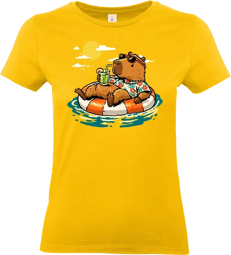 Summer Capybara - capybara, animal, beach, chill, chillin, good time, good vibes, holiday, relaxing, rodent, summer, travel, trip, vacation, vibes - Standard T-Shirt (Women)