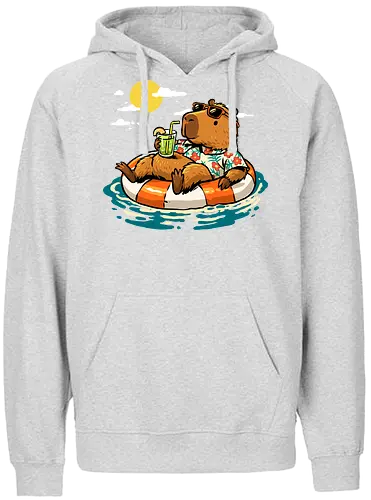 Summer Capybara - capybara, animal, beach, chill, chillin, good time, good vibes, holiday, relaxing, rodent, summer, travel, trip, vacation, vibes - Fairtrade Hoodie