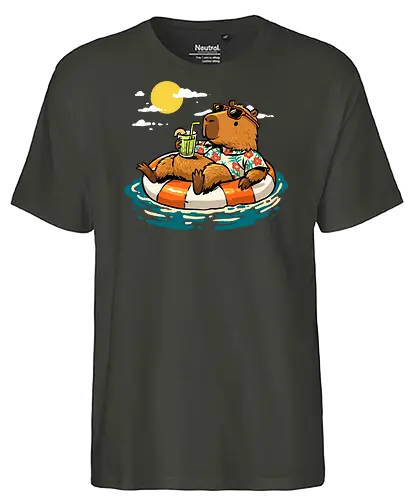 Summer Capybara - capybara, animal, beach, chill, chillin, good time, good vibes, holiday, relaxing, rodent, summer, travel, trip, vacation, vibes - Fairtrade T-Shirt