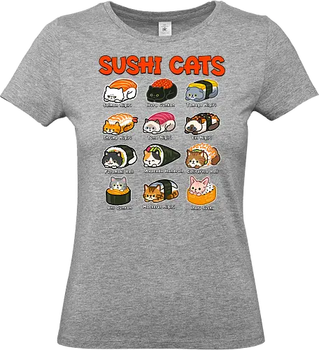 Sushi Cats - sushi cat, animals, cats, food, japan, japanese, kawai, kitty, meow, neko, sashimi, soy sauce, sushi, sushi roll, wasabi - Standard T-Shirt (Women)
