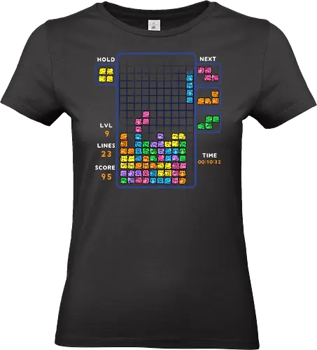 Tetris Cats - tetris, 80s, 90s, arcade, cat, cats, game, gamer, gaming, kitten, kitty, puzzle, retro, video game, vintage - Standard T-Shirt (Women)