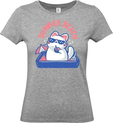 Funny Summer Beach Cat - beach cat, summer beach, funny cat, summer cat, cat lover, cat mom, litter box, sunglasses, love, summer vibes, meme, cool, pink, minimal, xmorfina - Standard T-Shirt (Women)