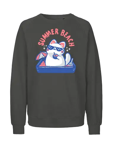 Funny Summer Beach Cat - beach cat, summer beach, funny cat, summer cat, cat lover, cat mom, litter box, sunglasses, love, summer vibes, meme, cool, pink, minimal, xmorfina - Fairtrade Sweatshirt