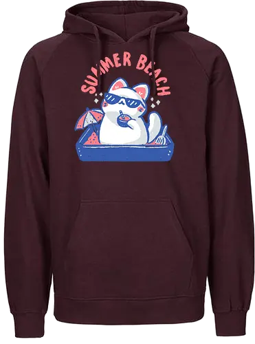 Funny Summer Beach Cat - beach cat, summer beach, funny cat, summer cat, cat lover, cat mom, litter box, sunglasses, love, summer vibes, meme, cool, pink, minimal, xmorfina - Fairtrade Hoodie