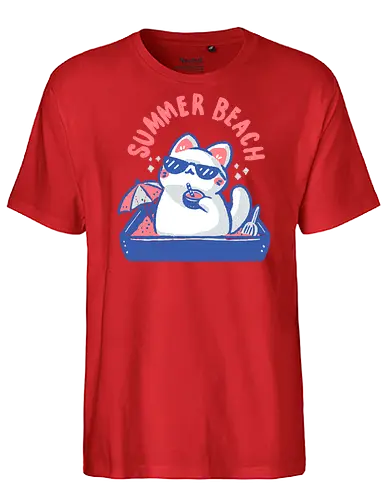Funny Summer Beach Cat - beach cat, summer beach, funny cat, summer cat, cat lover, cat mom, litter box, sunglasses, love, summer vibes, meme, cool, pink, minimal, xmorfina - Fairtrade T-Shirt