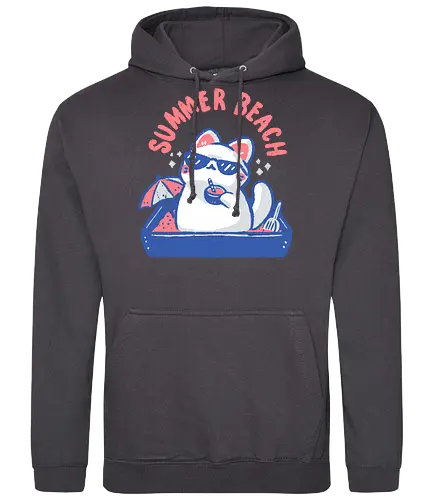 Funny Summer Beach Cat - beach cat, summer beach, funny cat, summer cat, cat lover, cat mom, litter box, sunglasses, love, summer vibes, meme, cool, pink, minimal, xmorfina - Standard Hoodie