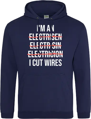 Lustiger Elektriker Spruch – Ich Bin Elektriker... Ich Schneide Kabel Humor - Elektriker, Elektriker Spruch, lustiger Elektriker, Elektroinstallateur, Elektrotechniker, Handwerker Humor, Kabel schneiden, Werkstatt Humor, Beruf Humor, Elektriker Geschenk, Handwerker Geschenk, Fun Spruch, Wortspiel, Berufswitz, Elektrofachkraft, Handwerker Witz, Kabel, Stromer, Elektro Humor, Geschenkidee, Arbeitsalltag Humor, Elektro Handwerk, Strom, Elektrik, Baustelle, Monteur, Techniker, Kollegen Geschenk, lustige Arbeitssprüche, Handwerksberuf - Standard Hoodie