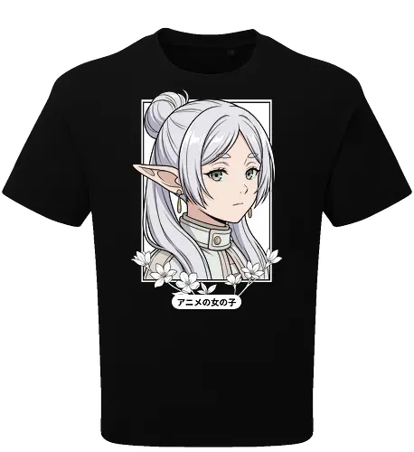 Melancholic Elven Mage - elf, elven, anime girl, white hair anime, elf ears, high fantasy, fantasy anime, mage, magic, melancholic, pastel aesthetic, soft aesthetic, rpg character, tabletop gaming, manga aesthetic, japanese text, serene, beautiful anime, otaku, ethereal - Oversize T-Shirt