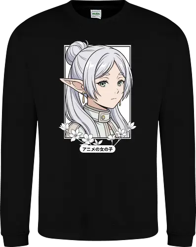 Melancholic Elven Mage - elf, elven, anime girl, white hair anime, elf ears, high fantasy, fantasy anime, mage, magic, melancholic, pastel aesthetic, soft aesthetic, rpg character, tabletop gaming, manga aesthetic, japanese text, serene, beautiful anime, otaku, ethereal - Sweatshirt