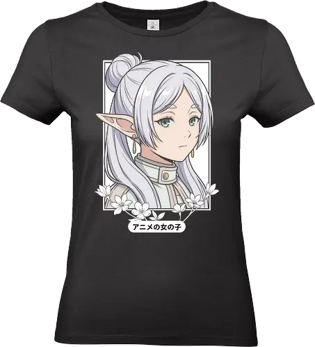 Melancholic Elven Mage - elf, elven, anime girl, white hair anime, elf ears, high fantasy, fantasy anime, mage, magic, melancholic, pastel aesthetic, soft aesthetic, rpg character, tabletop gaming, manga aesthetic, japanese text, serene, beautiful anime, otaku, ethereal - Standard T-Shirt (Women)