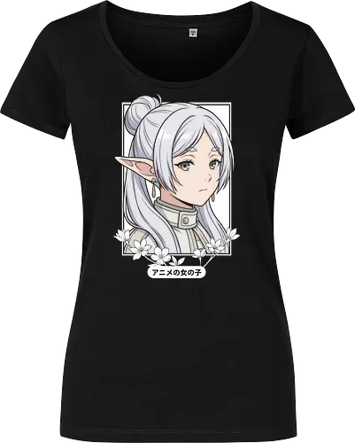 Melancholic Elven Mage - elf, elven, anime girl, white hair anime, elf ears, high fantasy, fantasy anime, mage, magic, melancholic, pastel aesthetic, soft aesthetic, rpg character, tabletop gaming, manga aesthetic, japanese text, serene, beautiful anime, otaku, ethereal - Women T-Shirt