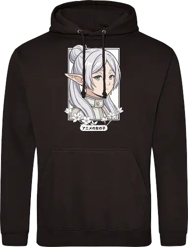 Melancholic Elven Mage - elf, elven, anime girl, white hair anime, elf ears, high fantasy, fantasy anime, mage, magic, melancholic, pastel aesthetic, soft aesthetic, rpg character, tabletop gaming, manga aesthetic, japanese text, serene, beautiful anime, otaku, ethereal - Standard Hoodie