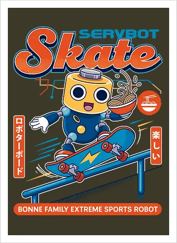 SERVBOT Skate - anime, manga, kawaii, japan, otaku, geek, nerd, retro, gaming, popculture, japanstyle, vaporwave, streetwear, gamer, cosplay - Artprint