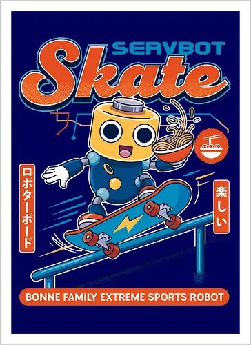SERVBOT Skate - anime, manga, kawaii, japan, otaku, geek, nerd, retro, gaming, popculture, japanstyle, vaporwave, streetwear, gamer, cosplay - Artprint
