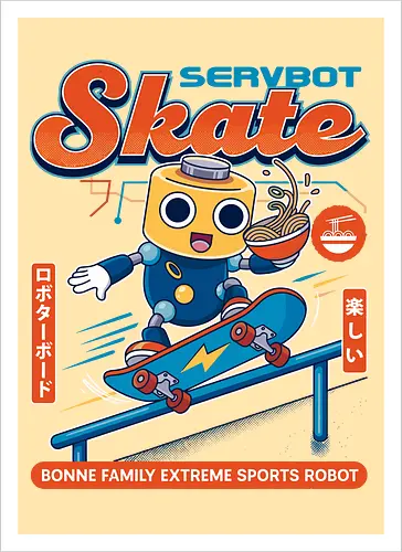 SERVBOT Skate - anime, manga, kawaii, japan, otaku, geek, nerd, retro, gaming, popculture, japanstyle, vaporwave, streetwear, gamer, cosplay - Artprint