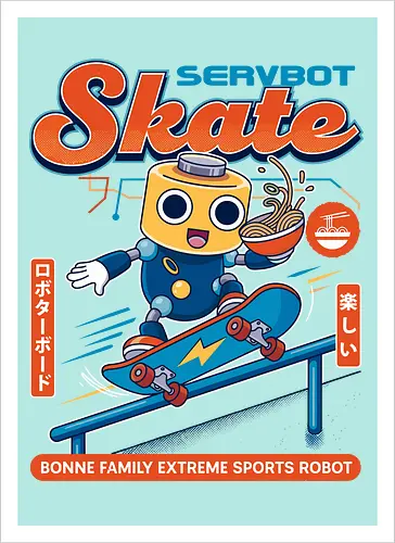 SERVBOT Skate - anime, manga, kawaii, japan, otaku, geek, nerd, retro, gaming, popculture, japanstyle, vaporwave, streetwear, gamer, cosplay - Artprint