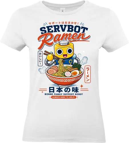SERVBOT Ramen - ramen, japan, animefood, kawaii, robot, servbot, noodles, manga, japanesefood, otaku, geek, retrodesign, foodie, japanart, nerdshirt - Standard T-Shirt (Women)