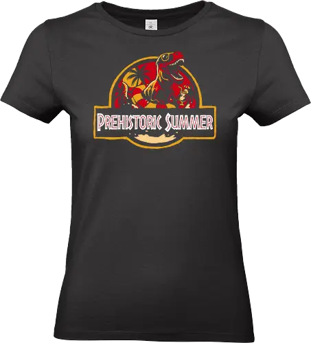 Prehistoric Summer - prehistoric, beach, dino, dinosaur, funny, jurassic, ocean, paleontologist, paleontology, summer, summer vibe, summertime, sunset, t rex, vacation - Standard T-Shirt (Women)