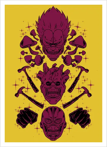 the wizard gang  - wizard, witch, magician, mushroom, fungi, dorohedoro, anime, manga, streetwear - Artprint