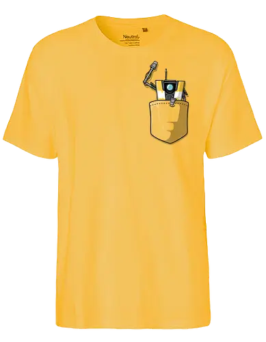 Gelber Roboter Tasche Süß Spiel Begleiter Pocket - robot pocket shirt, yellow robot tee, game robot pocket apparel, cute robot shirt, pocket print game tee, funny robot clothing, sci-fi robot pocket shirt, yellow cube robot tee, gamer pocket print apparel, cute game robot shirt, Claptrap, Gaming, CL4P-TP, Vault Hunter, Pandora, Hyperion, Gearbox Software, funny robot pocket tee, sci-fi pocket clothing, robot companion shirt, game mascot pocket tee, yellow robot gamer apparel, Border, Lands - Fairtrade T-Shirt