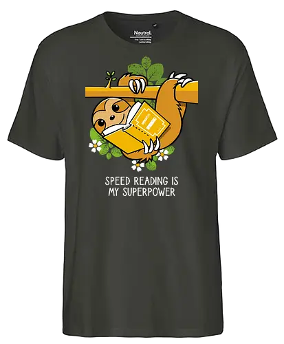 Speed reading - Sloth, Books, Reading, Animals - Fairtrade T-Shirt