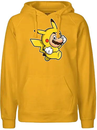Klempner Gelbes Blitz Kostüm - klempner gelbes kostüm kunst, spielikonen mashup design, schnurrbart pikachu charakter druck, klassische spiele crossover kunst, nintendo mashup premium design, klempner pokemon kostüm kunst, schnurrbärtiger gelber blitz druck, crossover spielcharaktere design, niedliches spiele mashup kunst, gelber klempner pokemon druck, klassische spiele crossover design, gelbes kostüm charakter kunst, süßes nintendo mashup druck, kult spiele crossover design, klempner pokemon mashup kunst - Fairtrade Hoodie