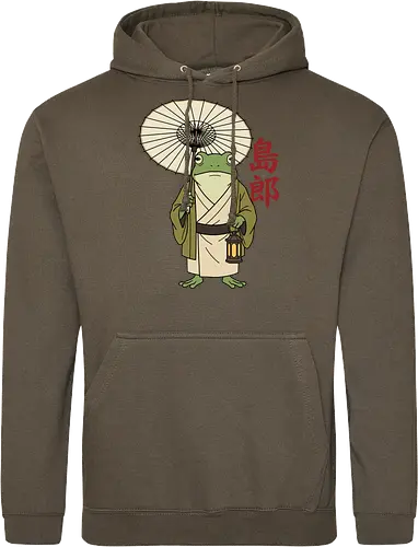The Wandering Spirit: Zen Kimono Frog - Japanese frog shirt, Ukiyo-e aesthetic apparel, kimono frog graphic tee, Zen animal streetwear, traditional Japanese art shirt, anime style frog clothing, folklore spirit merchandise, vintage Japan aesthetic, goblincore frog tee, wandering ronin graphic - Standard Hoodie