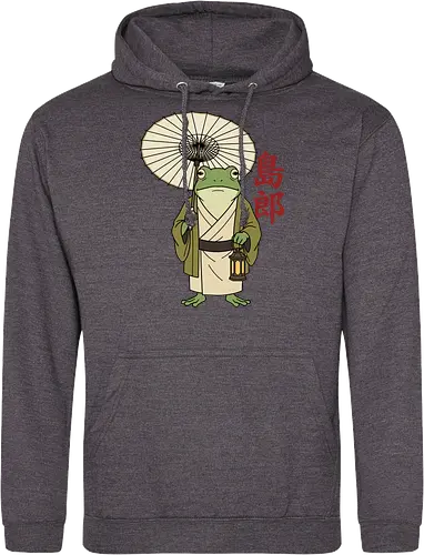 The Wandering Spirit: Zen Kimono Frog - Japanese frog shirt, Ukiyo-e aesthetic apparel, kimono frog graphic tee, Zen animal streetwear, traditional Japanese art shirt, anime style frog clothing, folklore spirit merchandise, vintage Japan aesthetic, goblincore frog tee, wandering ronin graphic - Standard Hoodie