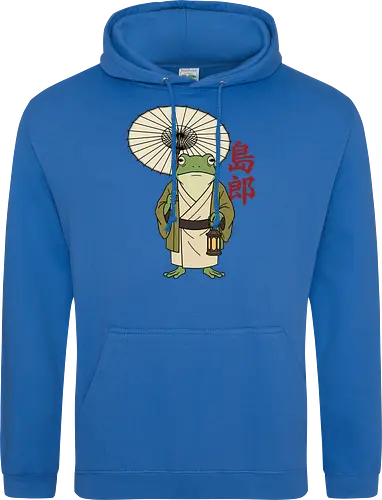 The Wandering Spirit: Zen Kimono Frog - Japanese frog shirt, Ukiyo-e aesthetic apparel, kimono frog graphic tee, Zen animal streetwear, traditional Japanese art shirt, anime style frog clothing, folklore spirit merchandise, vintage Japan aesthetic, goblincore frog tee, wandering ronin graphic - Standard Hoodie