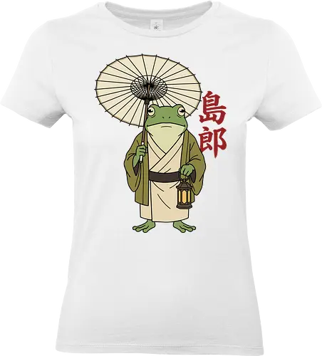 The Wandering Spirit: Zen Kimono Frog - Japanese frog shirt, Ukiyo-e aesthetic apparel, kimono frog graphic tee, Zen animal streetwear, traditional Japanese art shirt, anime style frog clothing, folklore spirit merchandise, vintage Japan aesthetic, goblincore frog tee, wandering ronin graphic - Standard T-Shirt (Women)
