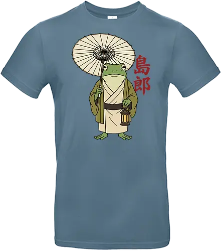 The Wandering Spirit: Zen Kimono Frog - Japanese frog shirt, Ukiyo-e aesthetic apparel, kimono frog graphic tee, Zen animal streetwear, traditional Japanese art shirt, anime style frog clothing, folklore spirit merchandise, vintage Japan aesthetic, goblincore frog tee, wandering ronin graphic - Standard T-Shirt