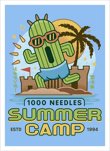 Cactus Summer Camp Vintage - cactilio, Kupo, summer, summer camp, video game, gaming, gamer, final, Kweh, tonberry, tomberi, fantasy - Artprint