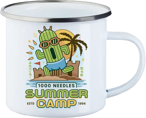 Cactus Summer Camp Vintage - cactilio, Kupo, summer, summer camp, video game, gaming, gamer, final, Kweh, tonberry, tomberi, fantasy - Enamel Mug