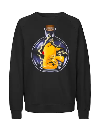 Lightning in a Bottle - retro, anime, 90s, bottle, creature, funny, gaming, geek, idiom, lightning, monster, nerd, nostalgia, otaku, pocket - Fairtrade Sweatshirt