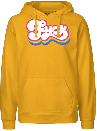 Rainbow Fuck - fuck, rainbow, groovy, retro, vintage, quote, text art, funny, sarcastic, old school, pink, xmorfina - Fairtrade Hoodie