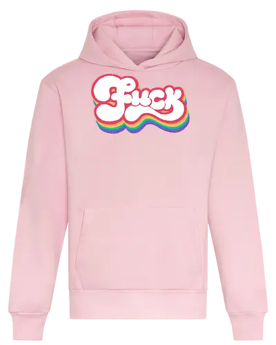 Rainbow Fuck - fuck, rainbow, groovy, retro, vintage, quote, text art, funny, sarcastic, old school, pink, xmorfina - Heavyweight Hoodie