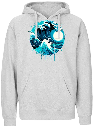 broken wave  - ocean, glitch, videogame, kanagawa, painting, surfing, beach, summer, vintage, classic - Fairtrade Hoodie